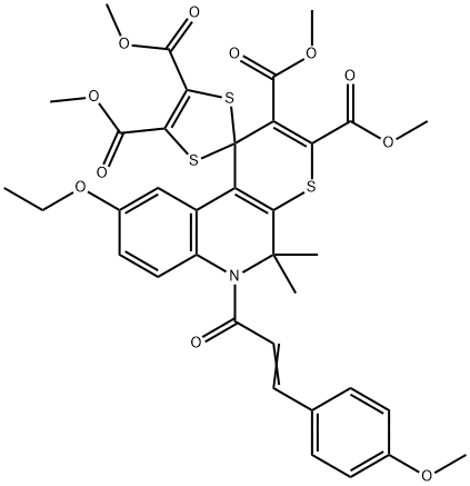 tetramethyl 9'-ethoxy-6'-[3-(4-methoxyphenyl)acryloyl]-5',5'-dimethyl-5',6'-dihydrospiro[1,3-dithiole-2,1'-(1'H)-thiopyrano[2,3-c]quinoline]-2',3',4,5-tetracarboxylate Struktur