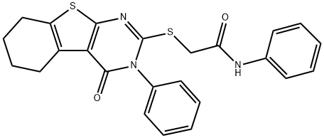 2-[(4-oxo-3-phenyl-5,6,7,8-tetrahydro-[1]benzothiolo[2,3-d]pyrimidin-2-yl)sulfanyl]-N-phenylacetamide Struktur