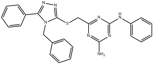 6-[(4-benzyl-5-phenyl-1,2,4-triazol-3-yl)sulfanylmethyl]-2-N-phenyl-1,3,5-triazine-2,4-diamine Struktur