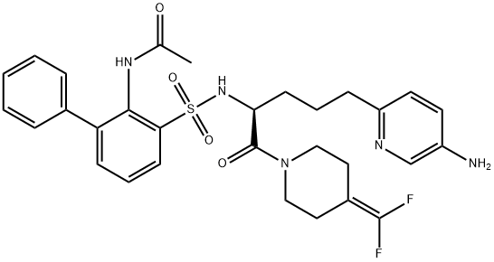 Acetamide, N-[3-[[[(1S)-4-(5-amino-2-pyridinyl)-1-[[4-(difluoromethylene)-1-piperidinyl]carbonyl]butyl]amino]sulfonyl][1,1'-biphenyl]-2-yl]- Struktur