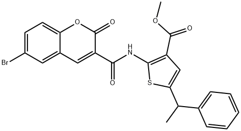 methyl 2-(6-bromo-2-oxo-2H-chromene-3-carboxamido)-5-(1-phenylethyl)thiophene-3-carboxylate Struktur