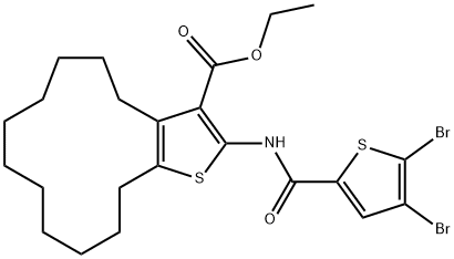 ethyl 2-(4,5-dibromothiophene-2-carboxamido)-5,6,7,8,9,10,11,12,13,14-decahydro-4H-cyclotrideca[b]thiophene-3-carboxylate Struktur