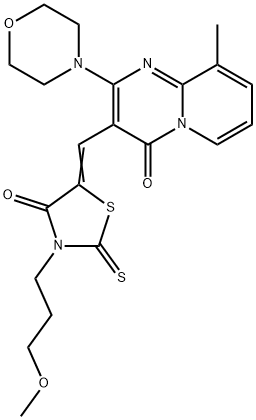 (5Z)-3-(3-methoxypropyl)-5-[(9-methyl-2-morpholin-4-yl-4-oxopyrido[1,2-a]pyrimidin-3-yl)methylidene]-2-sulfanylidene-1,3-thiazolidin-4-one Struktur