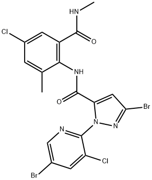 1H-Pyrazole-5-carboxamide, 3-bromo-1-(5-bromo-3-chloro-2-pyridinyl)-N-[4-chloro-2-methyl-6-[(methylamino)carbonyl]phenyl]- Struktur