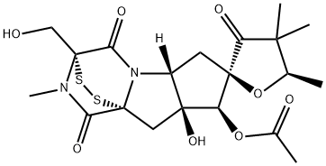 Spiro[furan-2(3H),7'(8'H)-[3,9a](iminomethano)[9aH]cyclopenta[4,5]pyrrolo[2,1-c][1,2,4]dithiazine]-3,4',10'(3'H)-trione, 8'-(acetyloxy)hexahydro-8'a-hydroxy-3'-(hydroxymethyl)-4,4,5,11'-tetramethyl-, (2R,3'R,5R,5'aR,8'S,8'aS,9'aR)- Struktur