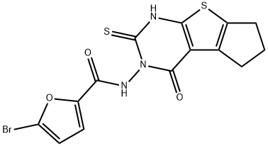 5-bromo-N-(1-oxo-3-sulfanylidene-4,6,7,8-tetrahydrocyclopenta[2,3]thieno[2,4-b]pyrimidin-2-yl)furan-2-carboxamide Struktur