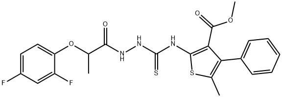 methyl 2-(2-(2-(2,4-difluorophenoxy)propanoyl)hydrazinecarbothioamido)-5-methyl-4-phenylthiophene-3-carboxylate Struktur