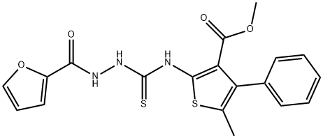 methyl 2-(2-(furan-2-carbonyl)hydrazinecarbothioamido)-5-methyl-4-phenylthiophene-3-carboxylate Struktur