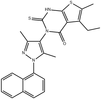 3-(3,5-dimethyl-1-naphthalen-1-ylpyrazol-4-yl)-5-ethyl-6-methyl-2-sulfanylidene-1H-thieno[2,3-d]pyrimidin-4-one Struktur