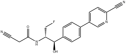 2-Cyano-N-{(1R,2S)-1-[4-(6-cyano-3-pyridinyl)phenyl]-3-fluoro-1-hydroxy-2-propanyl}acetamide Struktur