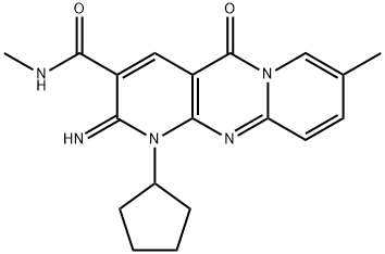 1-cyclopentyl-2-imino-N,8-dimethyl-5-oxodipyrido[1,2-d:3',4'-f]pyrimidine-3-carboxamide Struktur