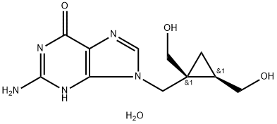 6H-Purin-6-one, 2-amino-9-[[(1S,2R)-1,2-bis(hydroxymethyl)cyclopropyl]methyl]-1,9-dihydro-, hydrate (1:2) Struktur