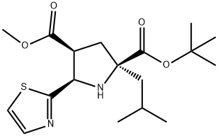 4-Methyl 2-(2-methyl-2-propanyl) (2S,4S,5R)-2-isobutyl-5-(1,3-thiazol-2-yl)-2,4-pyrrolidinedicarboxylate Struktur