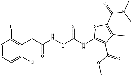 methyl 2-(2-(2-(2-chloro-6-fluorophenyl)acetyl)hydrazinecarbothioamido)-5-(dimethylcarbamoyl)-4-methylthiophene-3-carboxylate Struktur