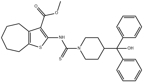 methyl 2-(4-(hydroxydiphenylmethyl)piperidine-1-carbothioamido)-5,6,7,8-tetrahydro-4H-cyclohepta[b]thiophene-3-carboxylate Struktur