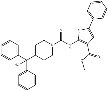 methyl 2-(4-(hydroxydiphenylmethyl)piperidine-1-carbothioamido)-5-phenylthiophene-3-carboxylate Struktur