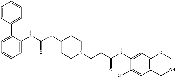 Carbamic acid, N-[1,1'-biphenyl]-2-yl-, 1-[3-[[2-chloro-4-(hydroxymethyl)-5-methoxyphenyl]amino]-3-oxopropyl]-4-piperidinyl ester Struktur