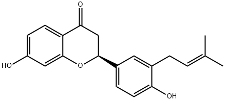 4H-1-Benzopyran-4-one, 2,3-dihydro-7-hydroxy-2-[4-hydroxy-3-(3-methyl-2-buten-1-yl)phenyl]-, (2S)- Struktur