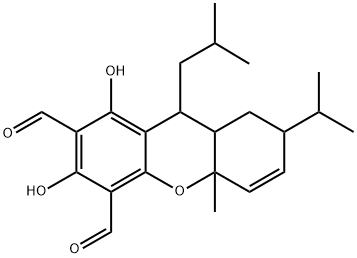 (8aR)-7,8,8aβ,10a-Tetrahydro-1,3-dihydroxy-10aβ-methyl-7-isopropyl-9α-(2-methylpropyl)-9H-xanthene-2,4-dicarbaldehyde Struktur