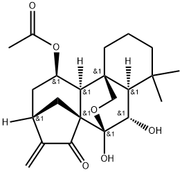 11α-Acetoxy-7α,20-epoxy-6β,7-dihydroxykaur-16-en-15-one Struktur