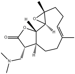 Oxireno[9,10]cyclodeca[1,2-b]furan-9(1aH)-one, 8-[(dimethylamino)methyl]-2,3,6,7,7a,8,10a,10b-octahydro-1a,5-dimethyl-, (1aR,4E,7aS,8R,10aS,10bR)- Struktur