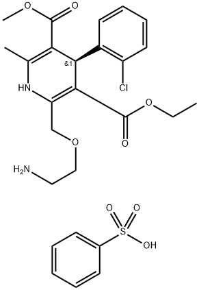 3,5-Pyridinedicarboxylic acid, 2-[(2-aminoethoxy)methyl]-4-(2-chlorophenyl)-1,4-dihydro-6-methyl-, 3-ethyl 5-methyl ester, (4R)-, benzenesulfonate (1:1) Struktur