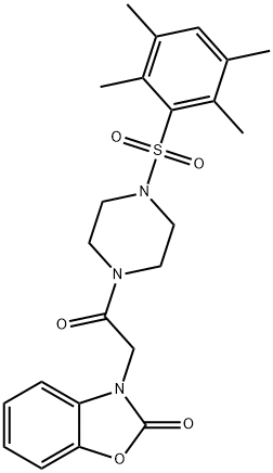 2(3H)-Benzoxazolone, 3-[2-oxo-2-[4-[(2,3,5,6-tetramethylphenyl)sulfonyl]-1-piperazinyl]ethyl]- Struktur