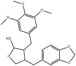 2-Furanol, 4-(1,3-benzodioxol-5-ylmethyl)tetrahydro-3-[(3,4,5-trimethoxyphenyl)methyl]- Struktur