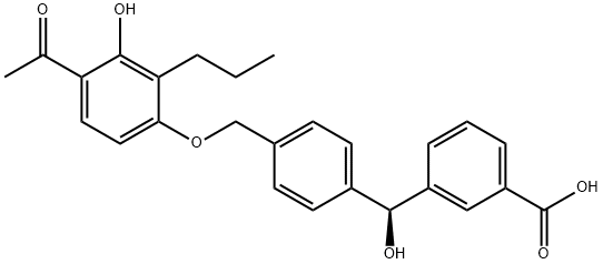 Benzoic acid, 3-[(S)-[4-[(4-acetyl-3-hydroxy-2-propylphenoxy)methyl]phenyl]hydroxymethyl]- Struktur