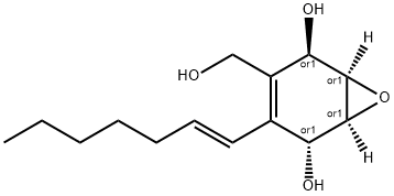 7-Oxabicyclo[4.1.0]hept-3-ene-2,5-diol, 4-(1E)-1-hepten-1-yl-3-(hydroxymethyl)-, (1R,2R,5R,6S)-rel- Struktur