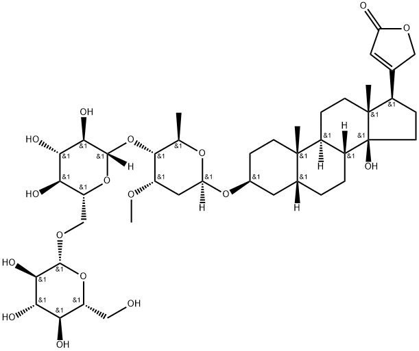 3β-[3-O-Methyl-4-O-(6-O-β-D-glucopyranosyl-β-D-glucopyranosyl)-2,6-dideoxy-β-D-ribo-hexopyranosyloxy]-14-hydroxy-5β-cardanolide-20(22)-ene Struktur