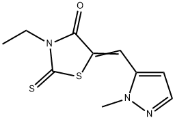 (5E)-3-ethyl-5-[(2-methylpyrazol-3-yl)methylidene]-2-sulfanylidene-1,3-thiazolidin-4-one Struktur