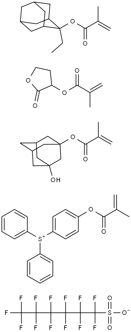 Sulfonium, [4-[(2-methyl-1-oxo-2-propenyl)oxy]phenyl]diphenyl-, salt with 1,1,2,2,3,3,4,4,5,5,6,6,6-tridecafluoro-1-hexanesulfonic acid (1:1), polymer with 2-ethyltricyclo[3.3.1.13,7]dec-2-yl 2-methyl-2-propenoate, 3-hydroxytricyclo[3.3.1.13,7]dec-1-yl 2-methyl-2-propenoate and tetrahydro-2-oxo-3-furanyl 2-methyl-2-propenoate Struktur