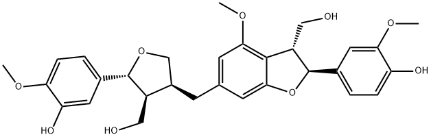 3-Benzofuranmethanol, 2,3-dihydro-2-(4-hydroxy-3-methoxyphenyl)-4-methoxy-6-[[(3S,4S,5R)-tetrahydro-5-(3-hydroxy-4-methoxyphenyl)-4-(hydroxymethyl)-3-furanyl]methyl]-, (2S,3R)- Struktur