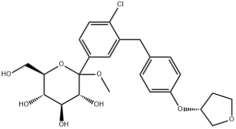 D-Glucopyranoside, methyl 1-C-[4-chloro-3-[[4-[[(3R)-tetrahydro-3-furanyl]oxy]phenyl]methyl]phenyl]- Struktur