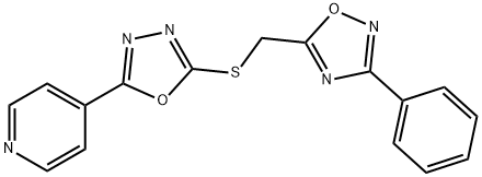 4-(5-{[(3-phenyl-1,2,4-oxadiazol-5-yl)methyl]sulfanyl}-1,3,4-oxadiazol-2-yl)pyridine Struktur