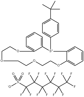 Dibenzo[k,n][1,4,7,10,13]tetraoxathiacyclopentadecinium, 19-[4-(1,1-dimethylethyl)phenyl]-6,7,9,10,12,13-hexahydro-, 1,1,2,2,3,3,4,4,5,5,6,6,6-tridecafluoro-1-hexanesulfonate (1:1) Struktur