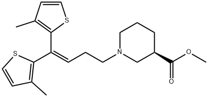 3-Piperidinecarboxylic acid, 1-[4,4-bis(3-methyl-2-thienyl)-3-buten-1-yl]-, methyl ester, (3R)- Struktur