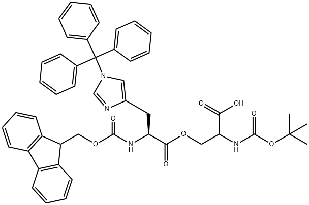 (Tert-Butoxy)Carbonyl Ser((9H-Fluoren-9-yl)MethOxy]Carbonyl His(Trt))-OH Struktur