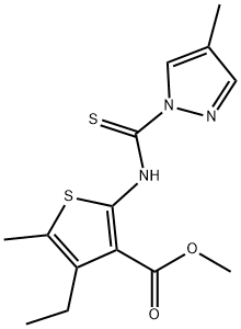 methyl 4-ethyl-5-methyl-2-(4-methyl-1H-pyrazole-1-carbothioamido)thiophene-3-carboxylate Struktur