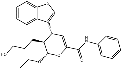 2H-Pyran-6-carboxamide, 4-benzo[b]thien-3-yl-2-ethoxy-3,4-dihydro-3-(3-hydroxypropyl)-N-phenyl-, (2S,3S,4R)- Struktur