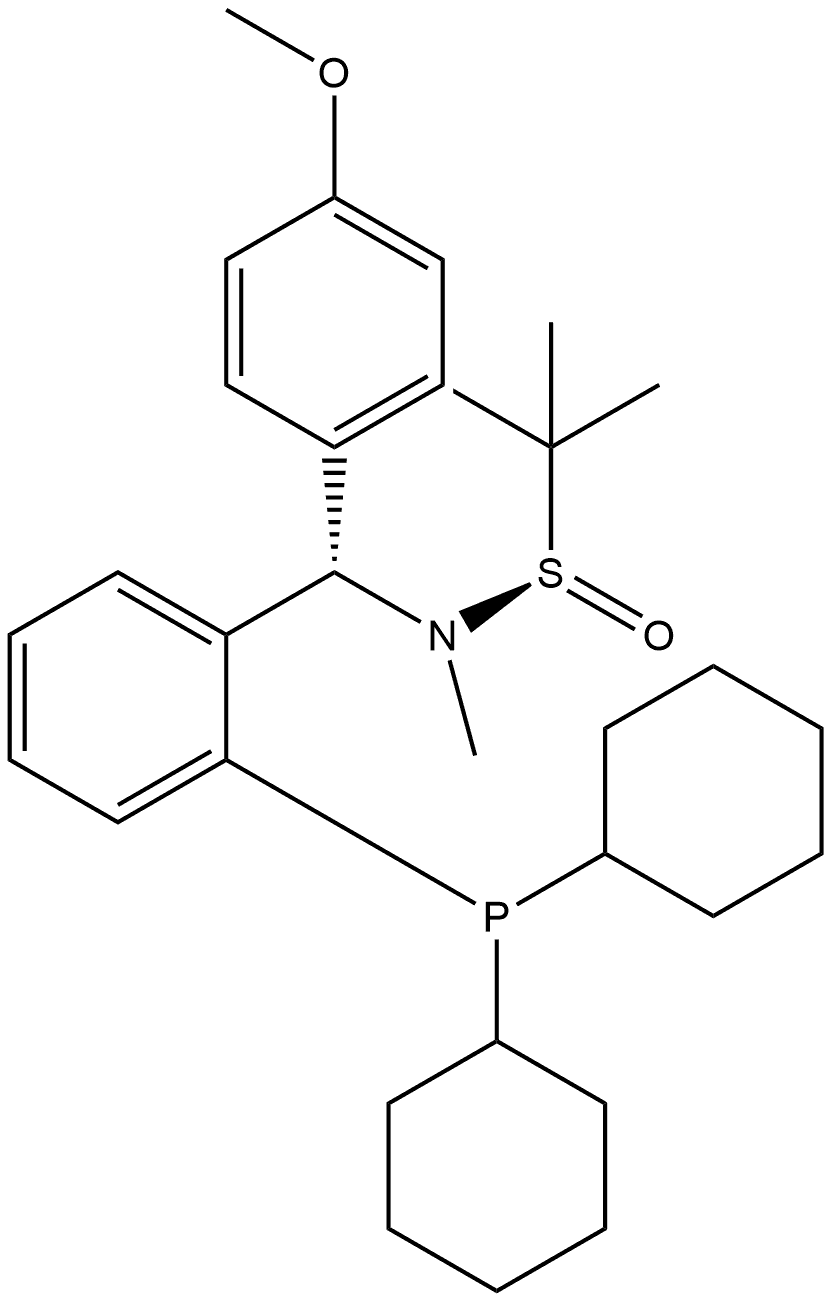 [S(R)]-N-[(S)-[2-(Dicyclohexylphosphanyl)phenyl](4-methoxyphenyl)methyl]-N,2-dimethyl-2-propanesulfinamide Struktur