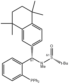 S(R)]-N-[(S)-[2-(Diphenylphosphino)phenyl](5,6,7,8-tetrahydro-5,5,8,8-tetramethyl-2-naphthalenyl)methyl]-N,2-dimethyl-2-propanesulfinamide Struktur