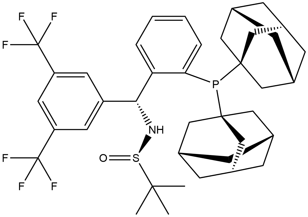 [S(R)]-N-[(R)-3,5-Bis(trifluoromethyl)phenyl)[2-(Diadamantanphosphino)phenyl]methyl]-2-methyl-2-propanesulfinamide Struktur