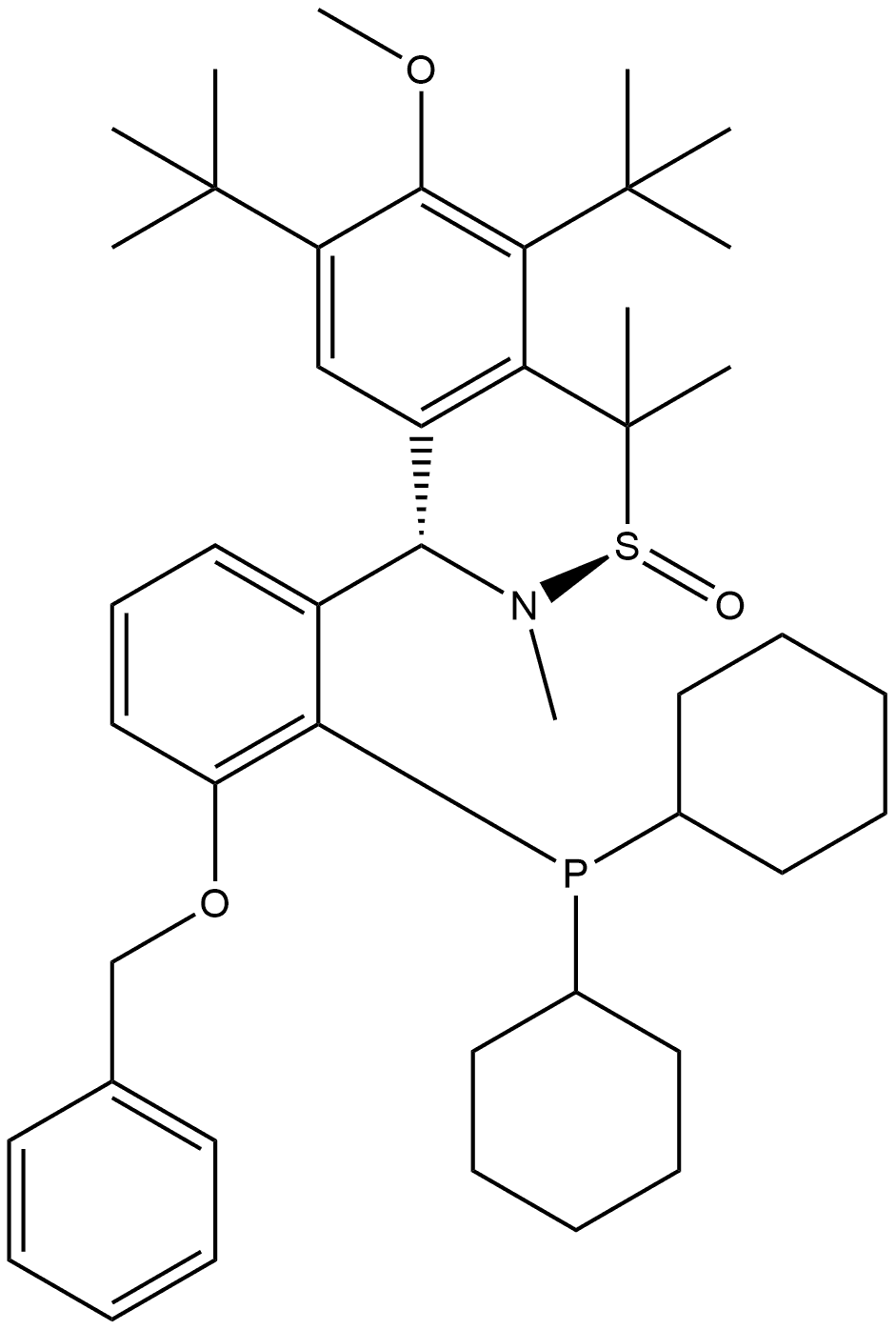 [S(R)]-N-[(S)-[3,5-Di-tert-butyl-4-methoxyphenyl][(3-benzyloxy-2-(dicyclohexylphosphino)phenyl)methyl]-N,2-dimethyl-2-propanesulfinamide Struktur