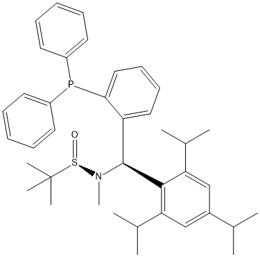 S(R)]-N-((S)-(2-(Diphenylphosphino)phenyl)(2,4,6-triisopropylphenyl)methyl)-N,2-dimethyl-2-propanesulfinamide Struktur