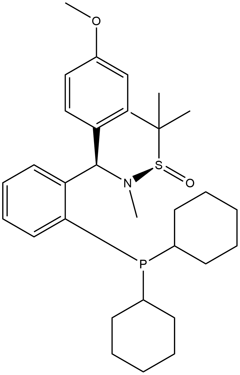 [S(R)]-N-[(R)-[2-(Dicyclohexylphosphanyl)phenyl](4-methoxyphenyl)methyl]-N,2-dimethyl-2-propanesulfinamide Struktur