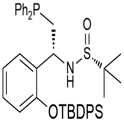 2-Propanesulfinamide, N-[(1R)-1-[2-[[(1,1-dimethylethyl)diphenylsilyl]oxy]phenyl]-2-(diphenylphosphino)ethyl]-2-methyl-, [S(R)]- Struktur