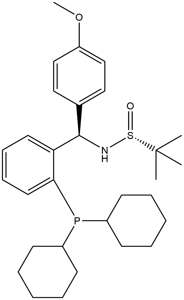 S(R)]-N-[(R)-(4-Methoxyphenyl)[2-(dicyclohexylphosphino)phenyl]methyl]-2-methyl-2-propanesulfinamide Struktur