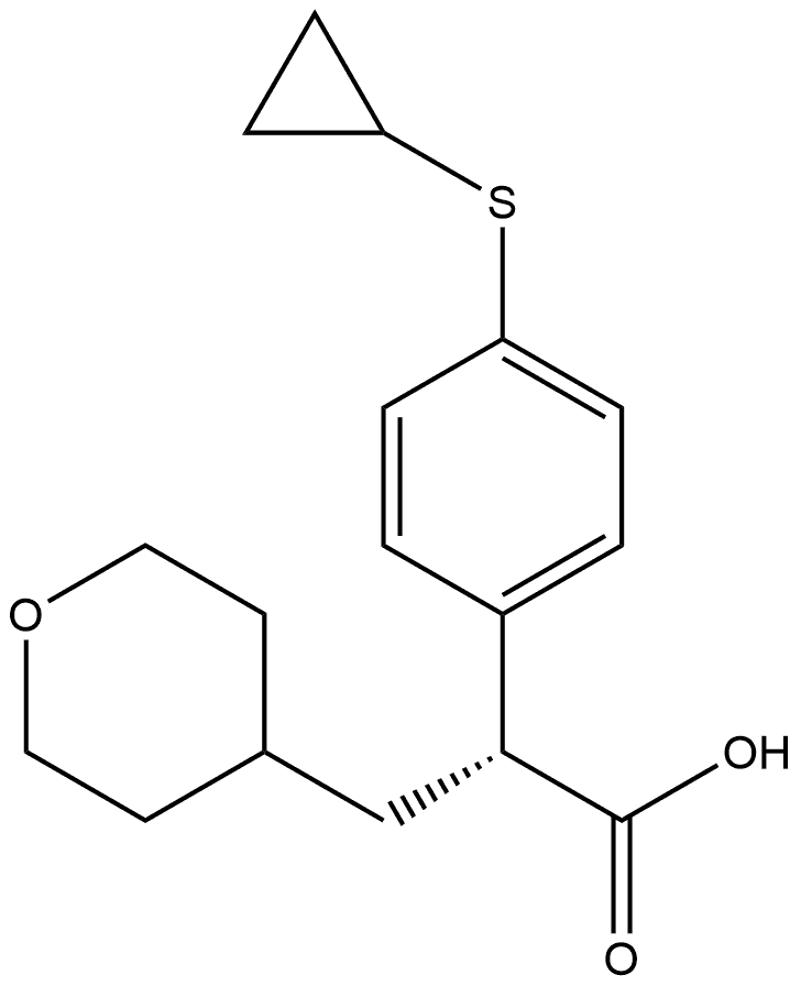 2H-Pyran-4-propanoic acid, α-[4-(cyclopropylthio)phenyl]tetrahydro-, (αR)- Struktur